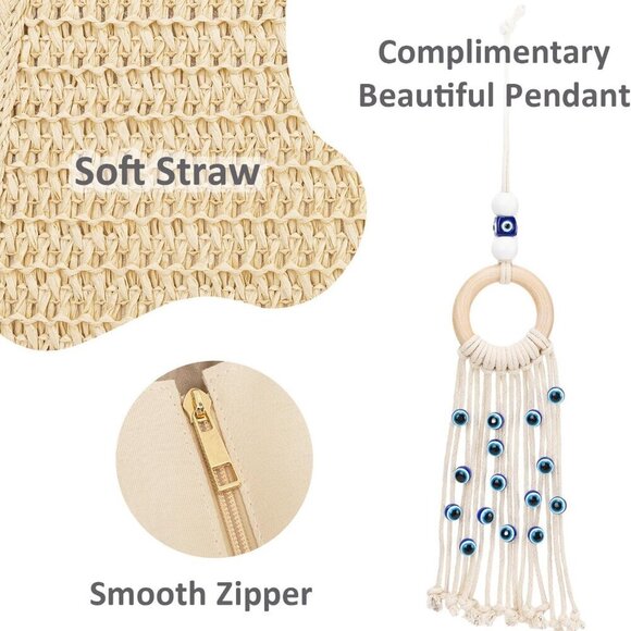 Summer Large Straw Bags For Women Travel Beach Totes Bag Woven Tote Handmade Sho - Picture 2 of 6